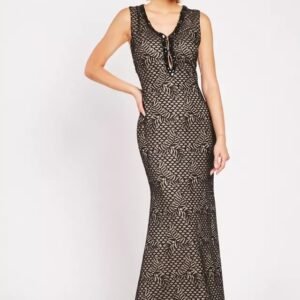 Beaded neck maxi dress (lace overlay) size 12-14, black, red, blue