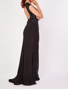Glitter maxi dress, size 8-10(s) black (cut-out back)