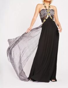 Halter neck maxi dress size 12-14(L) grey/multi, brown/multi